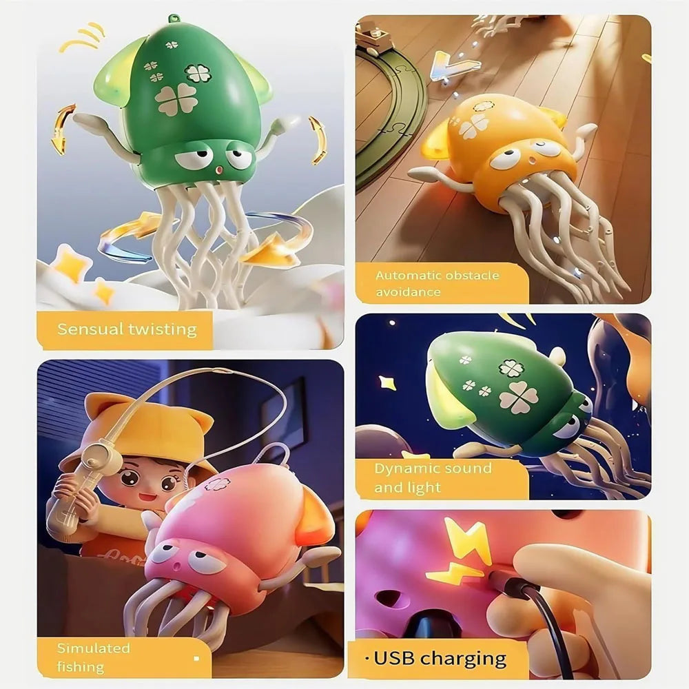 Electric Dancing Squid Auto-Sensing Obstacle Avoidance Electronic Pet with Music and Light Rechargeable Interactive Toy Gifts